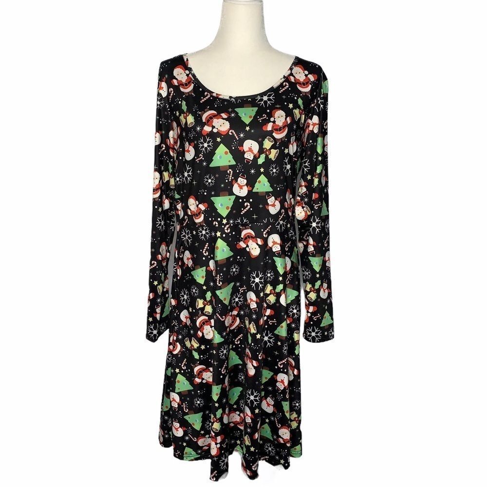Christmas Holiday Long Sleeve Midi Dress XXL